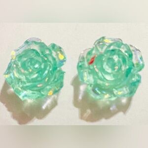 Holographic Mint Green Rose Stud Earrings